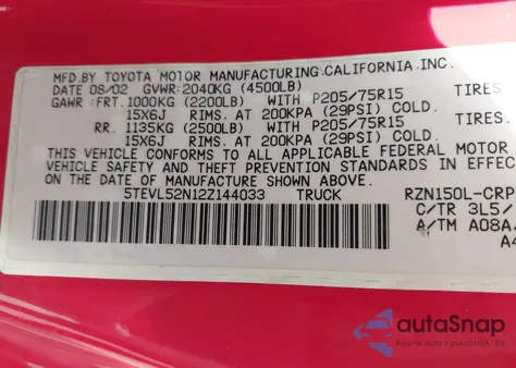 2002 Toyota Tacoma z USA, uszkodzony, nr VIN 5TEVL52N12Z144033